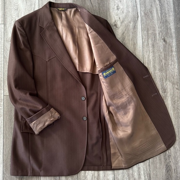 Vintage Prestige Western Suit Jacket & Vest 2pc Mens 46R Cowboy Rockabilly Brown - Picture 11 of 16